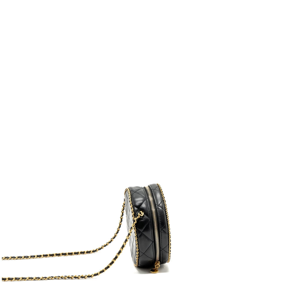 CHANEL ROUND VANITY WITH CHAIN LAMBSKIN BLACK GHW (MICROCHIP) NO