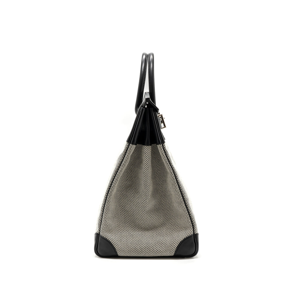 Hermes hac birkin 40 toile Gris canvas / evergrain black/ ecru SHW