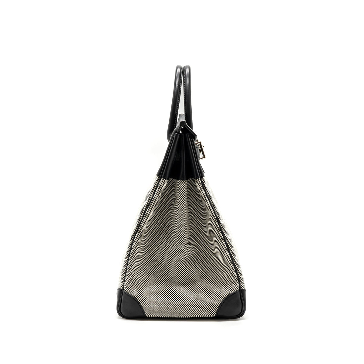 Hermes hac birkin 40 toile Gris canvas / evergrain black/ ecru SHW