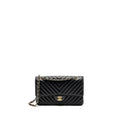 CHANEL MEDIUM CLASSIC DOUBLE FLAP BAG LAMBSKIN CHEVRON BLACK LGHW