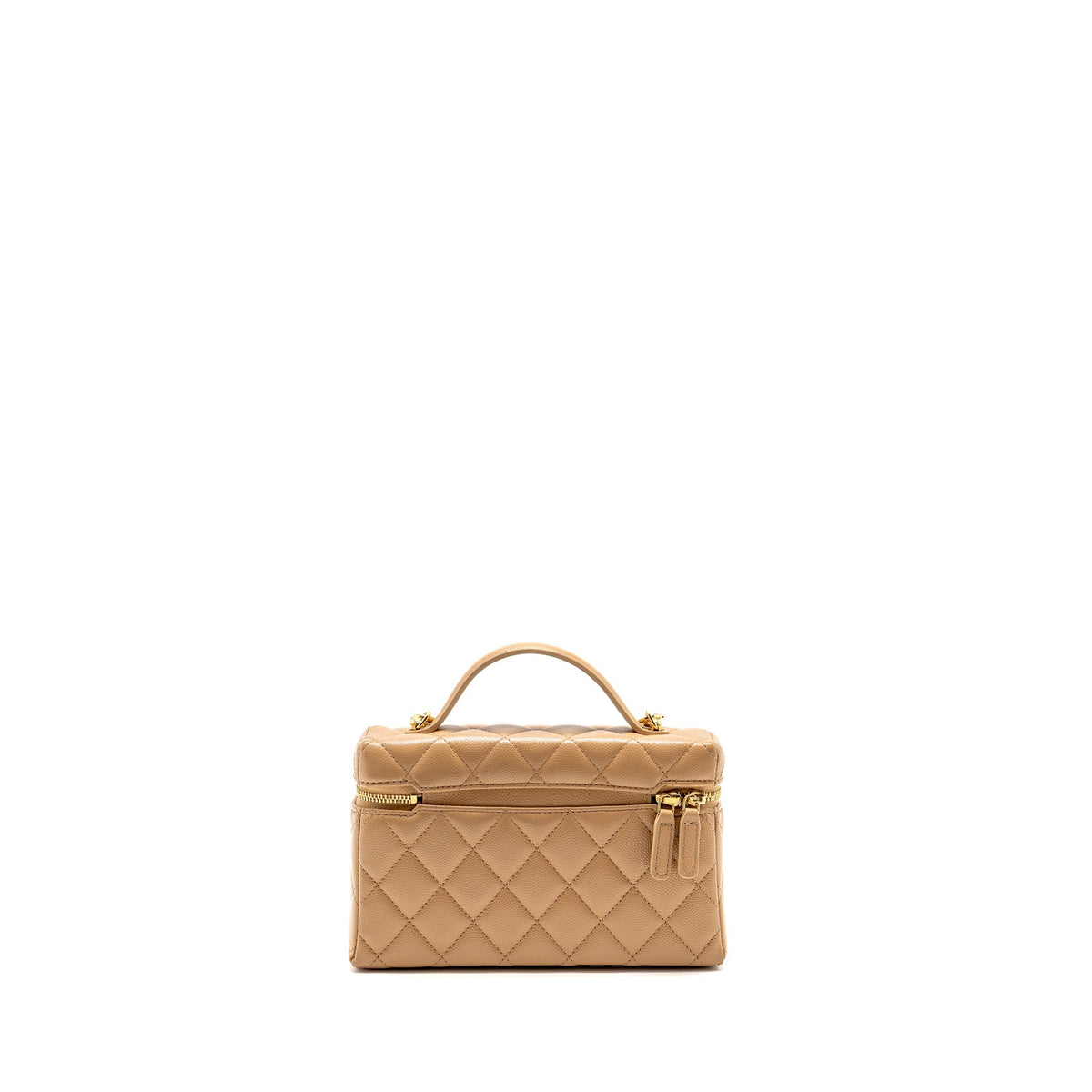 Chanel top handle vanity clutch with chain caviar beige LGHW (microchip)