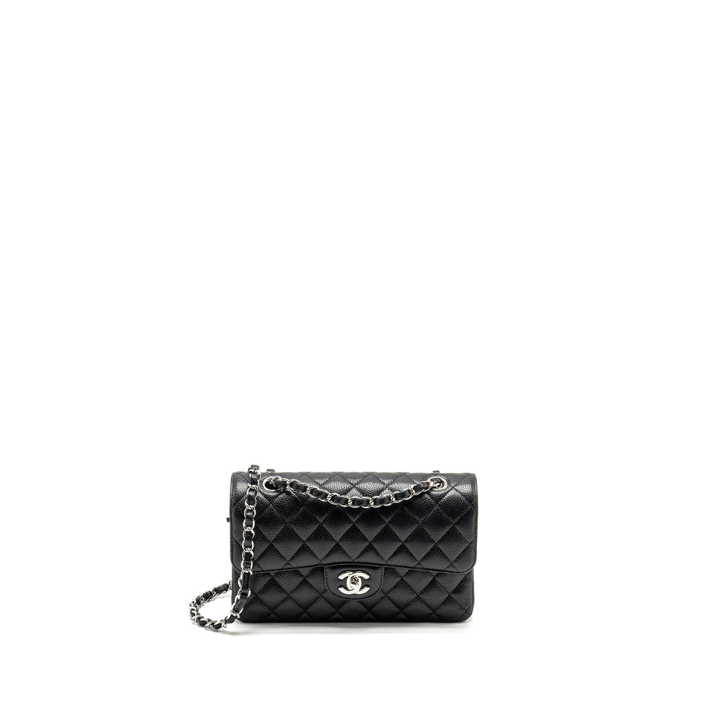 CHANEL SMALL CLASSIC DOUBLE FLAP BAG CAVIAR BLACK SHW (MICROCHIP)