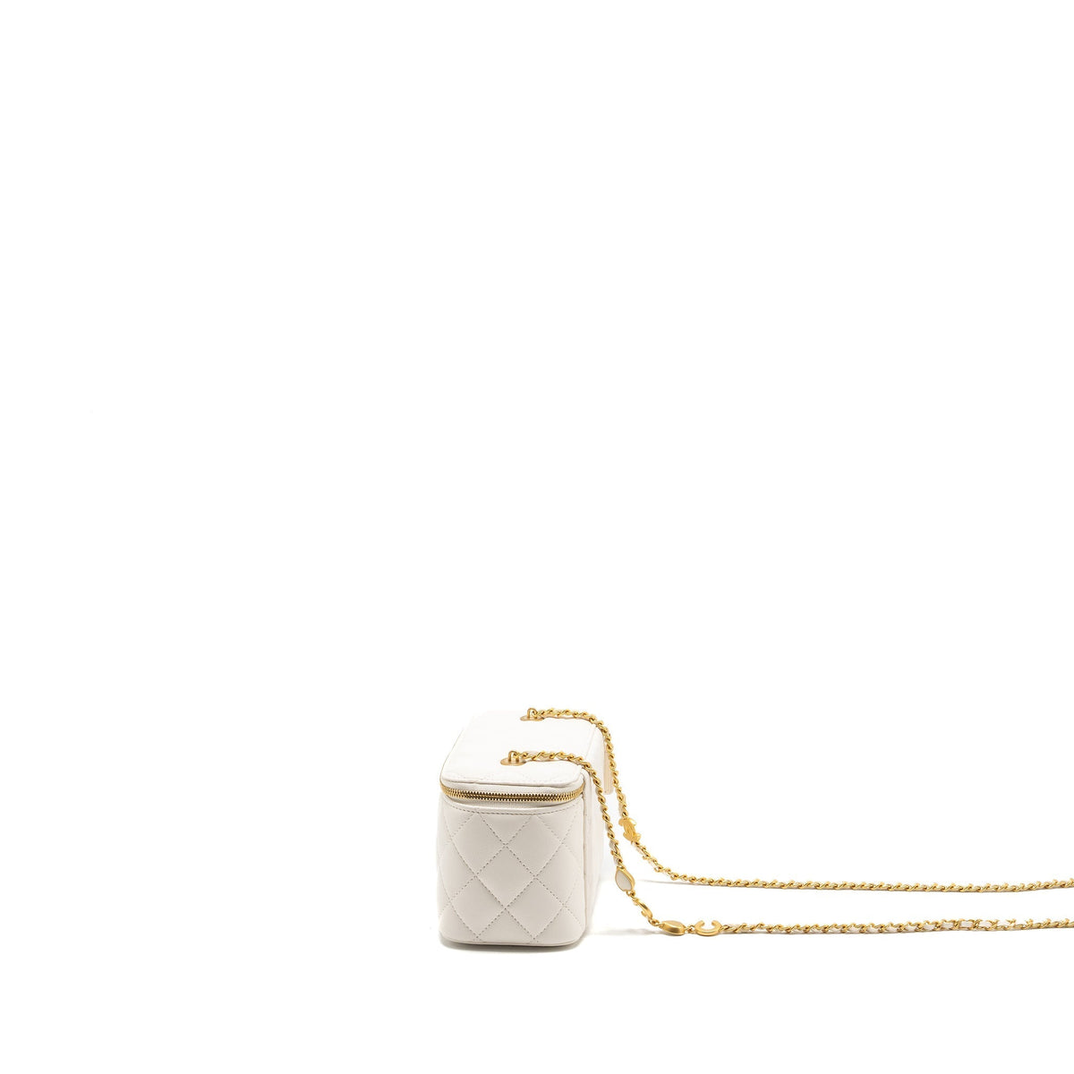 CHANEL LONG VANITY WITH COCO LETTER CHAIN LAMBSKIN WHITE GHW (MICROCHIP)