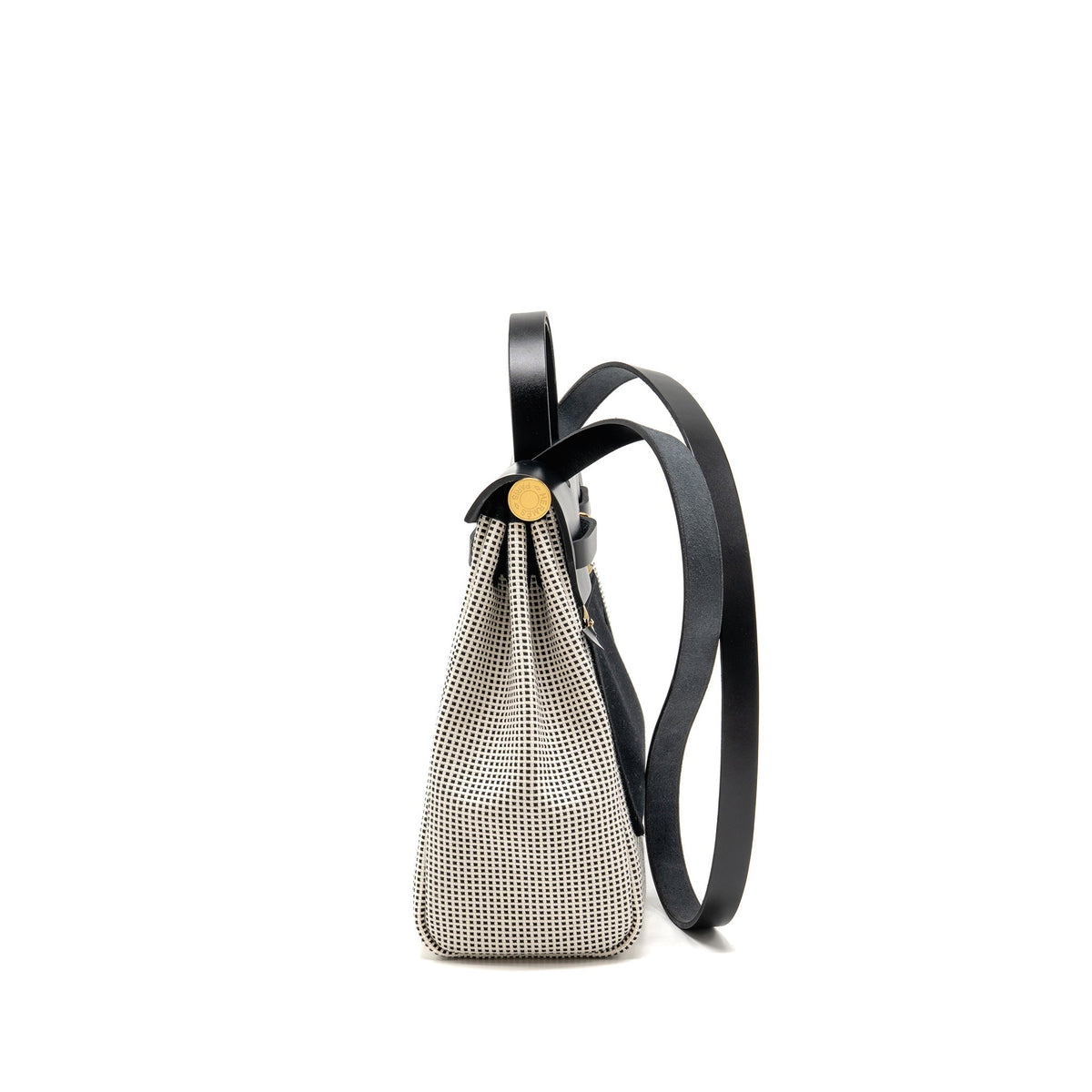 HERMES HERBAG 31 ZIP BAG QUADRILLE VIKING CANVAS/HUNTER LEATHER ECRU-BLANC/BLACK GHW