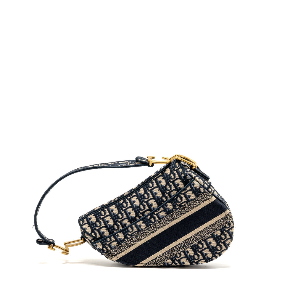 DIOR MEDIUM SADDLE BAG OBLIQUE EMBROIDERY CANVAS BLUE GHW