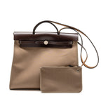 HERMES HERBAG ZIP 39 CANVAS/HUNTER LEATHER ETOUPE/EBENE SHW