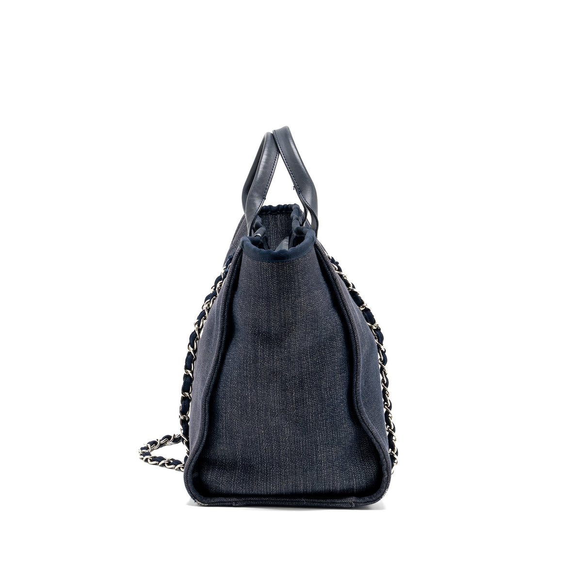 CHANEL DEAUVILLE TOTE BAG DENIM/CALFSKIN DARK BLUE SHW