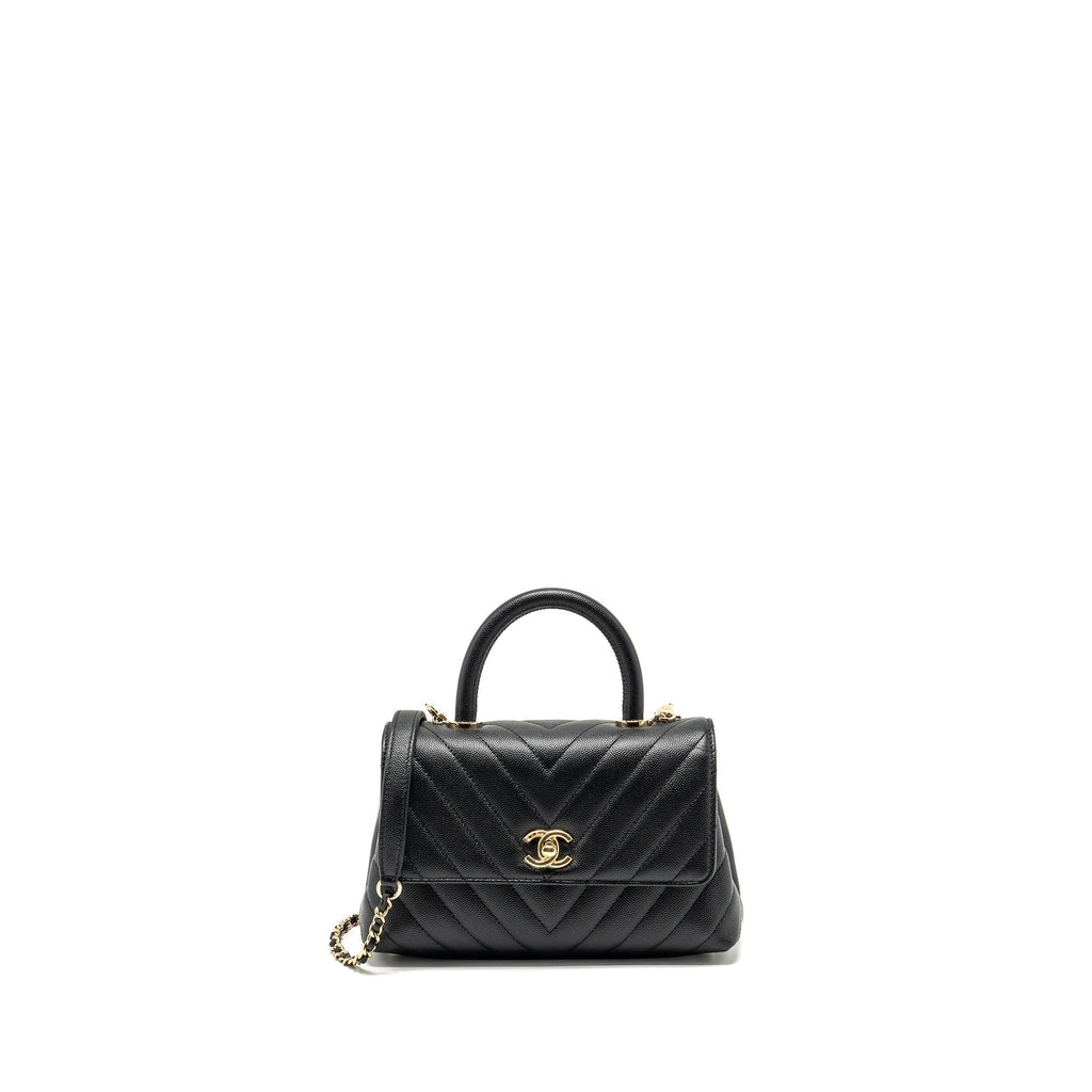CHANEL SMALL COCO HANDLE CHEVRON CAVIAR BLACK LGHW
