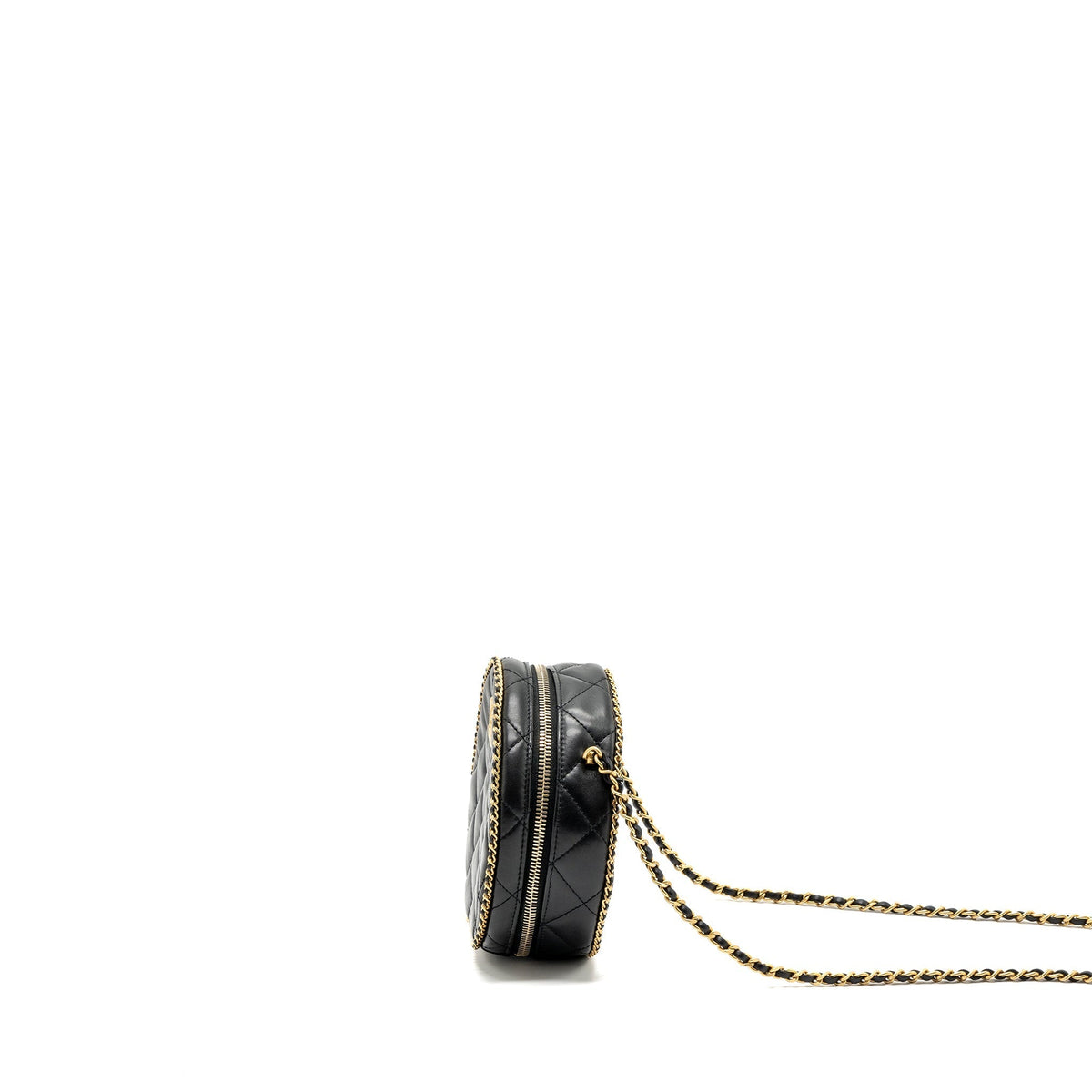 CHANEL ROUND VANITY WITH CHAIN LAMBSKIN BLACK GHW (MICROCHIP) NO