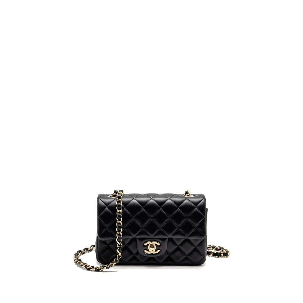 CHANEL MINI RECTANGULAR FLAP BAG LAMBSKIN BLACK LGHW (MICROCHIP)