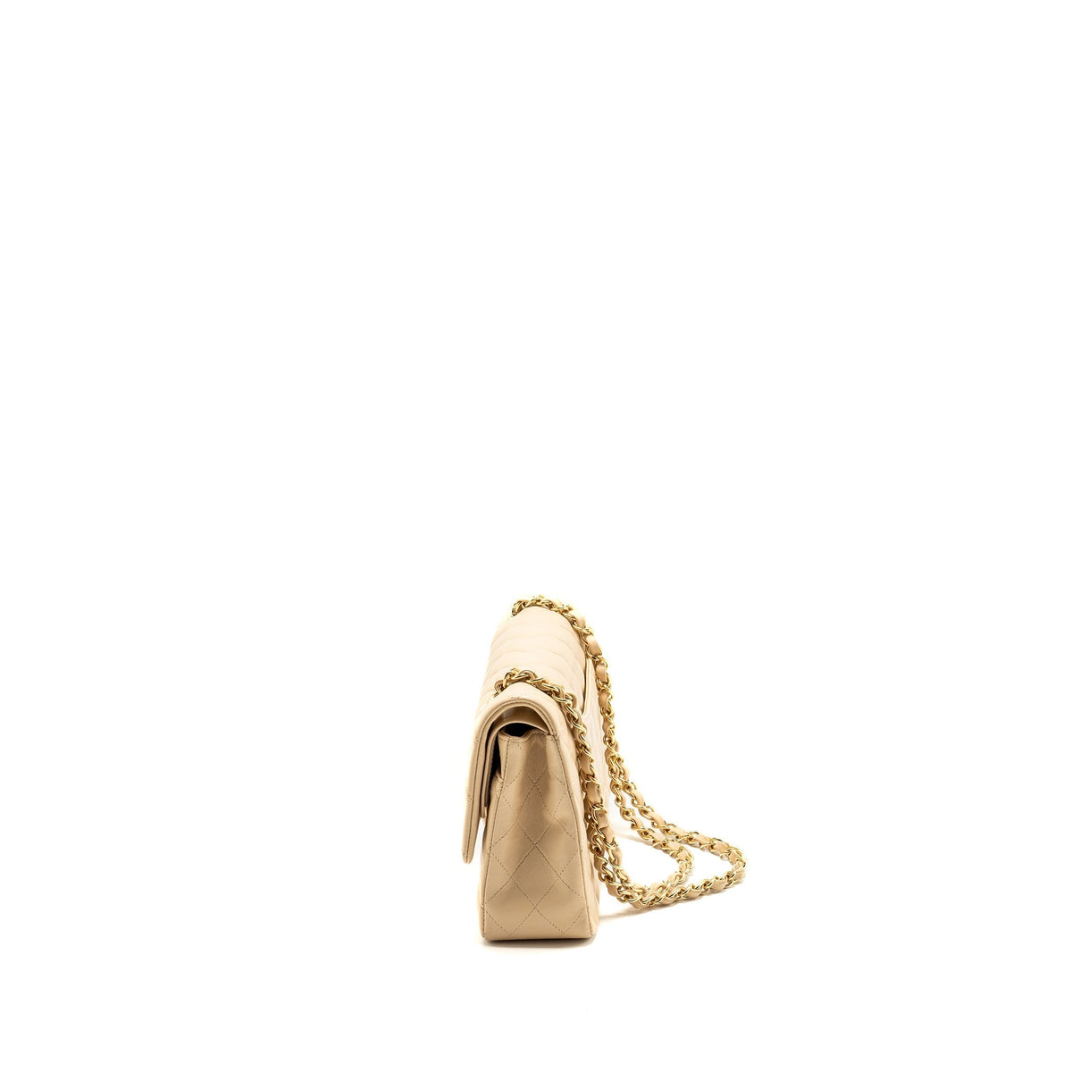 CHANEL MEDIUM CLASSIC DOUBLE FLAT BAG LAMBSKIN BEIGE GHW