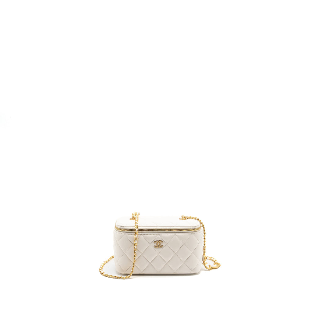 CHANEL LONG VANITY WITH COCO LETTER CHAIN LAMBSKIN WHITE GHW (MICROCHIP)