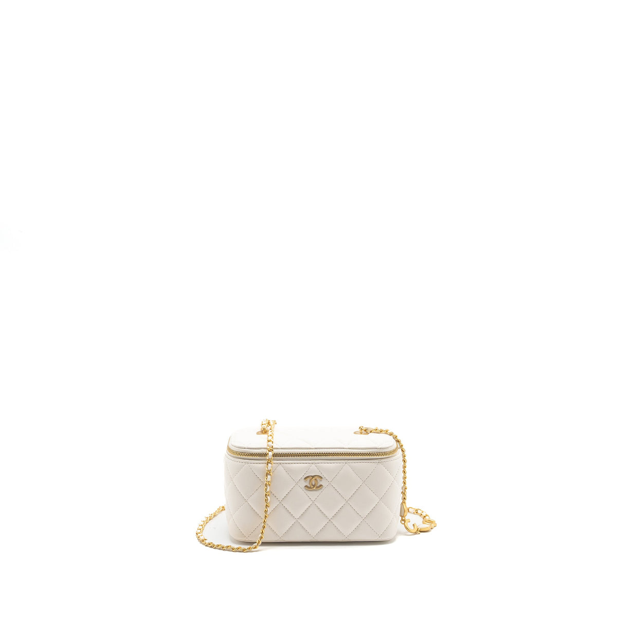 CHANEL LONG VANITY WITH COCO LETTER CHAIN LAMBSKIN WHITE GHW (MICROCHIP)