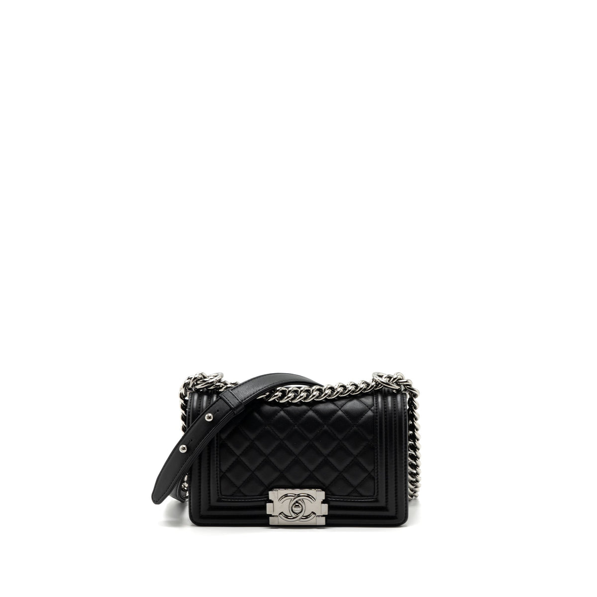 CHANEL SMALL BOY BAG CALFSKIN BLACK SHW (MICROCHIP)