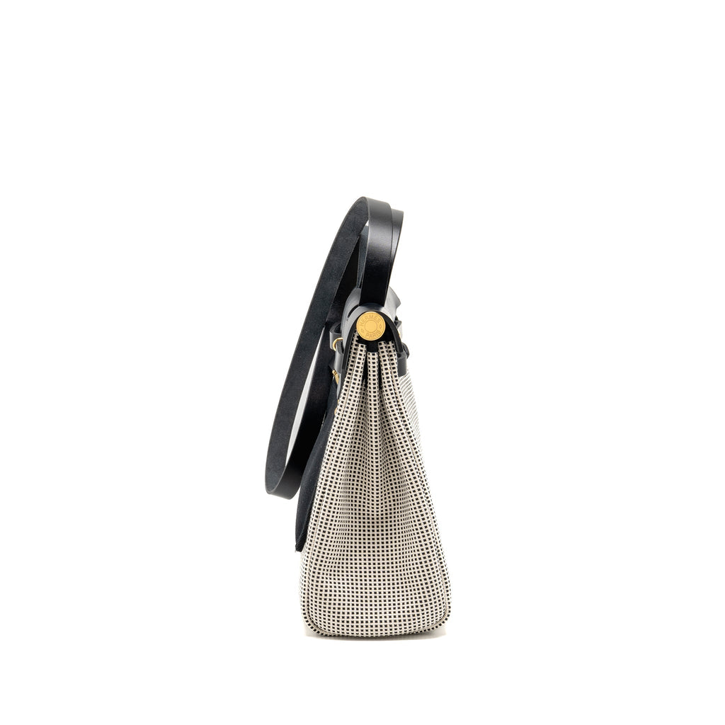 HERMES HERBAG 31 ZIP BAG QUADRILLE VIKING CANVAS/HUNTER LEATHER ECRU-BLANC/BLACK GHW