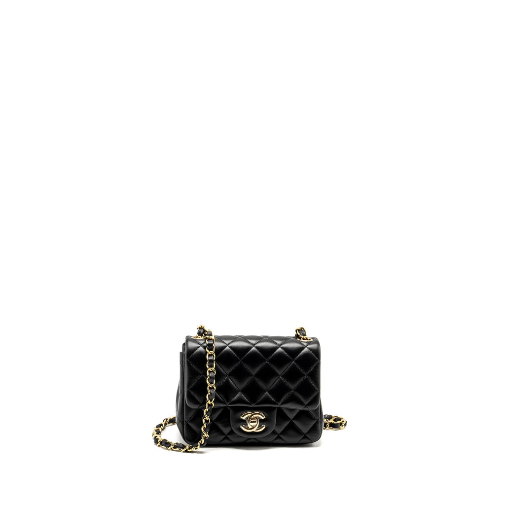 CHANEL MINI SQUARE FLAP BAG LAMBSKIN BLACK LGHW (MICROCHIP)