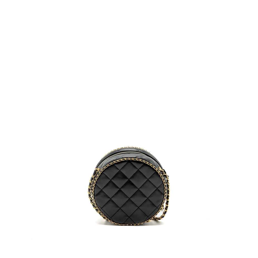 CHANEL ROUND VANITY WITH CHAIN LAMBSKIN BLACK GHW (MICROCHIP) NO