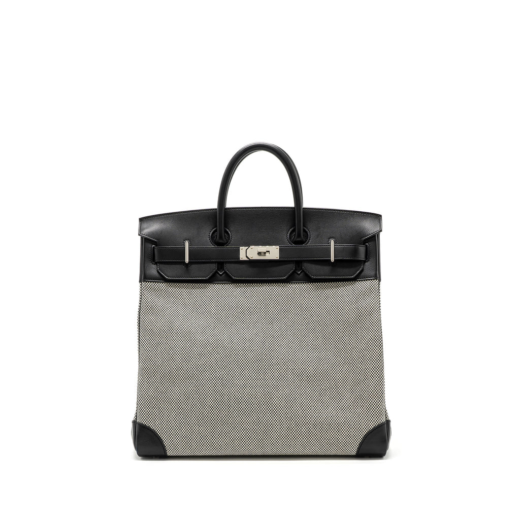 Hermes hac birkin 40 toile Gris canvas / evergrain black/ ecru SHW