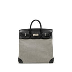 Hermes hac birkin 40 toile Gris canvas / evergrain black/ ecru SHW