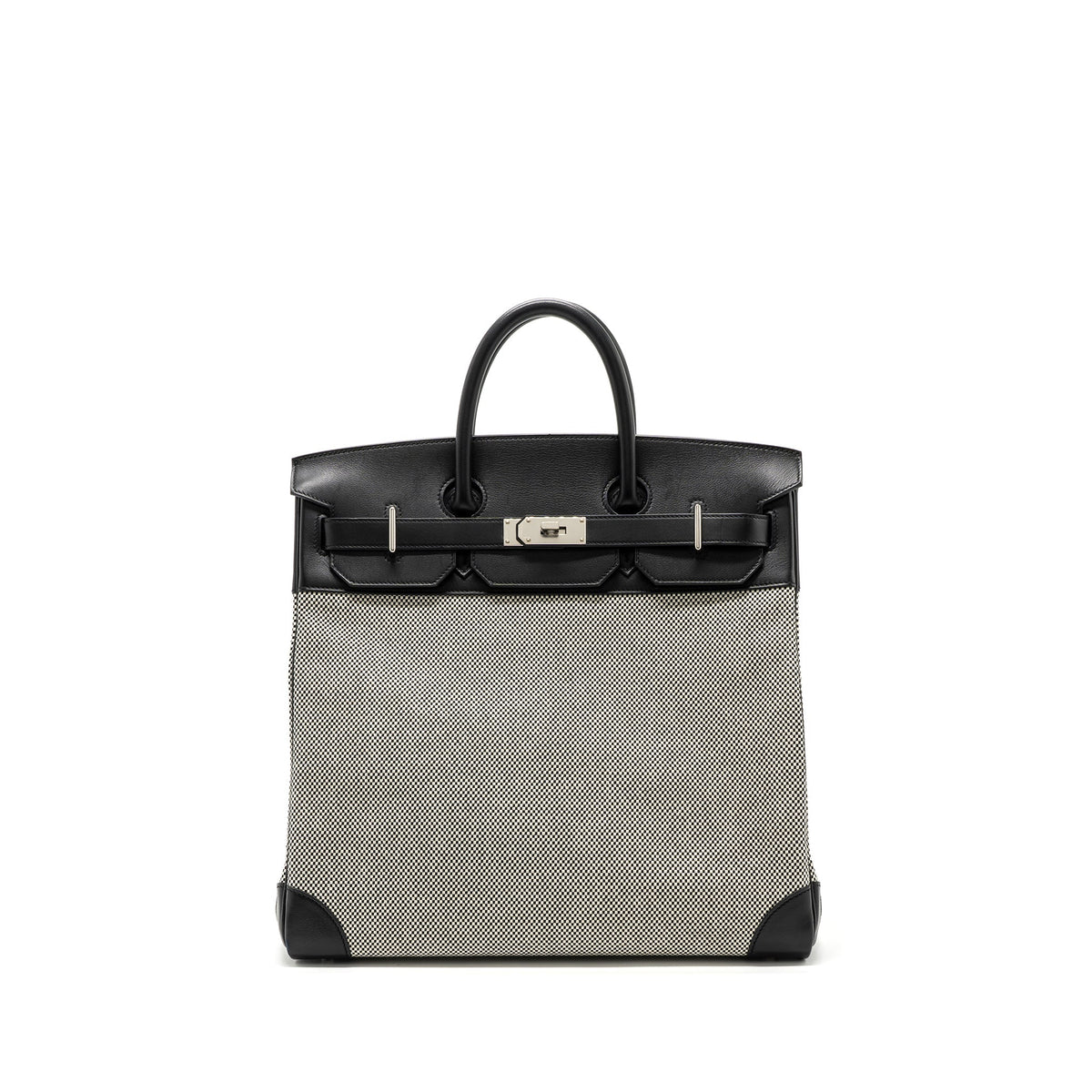 Hermes hac birkin 40 toile Gris canvas / evergrain black/ ecru SHW