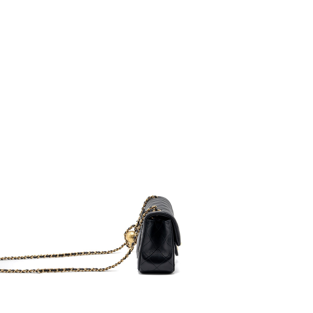 CHANEL PEARL CRUSH MINI RECTANGULAR LAMBSKIN BLACK BRUSHED GHW(MICROCHIP)