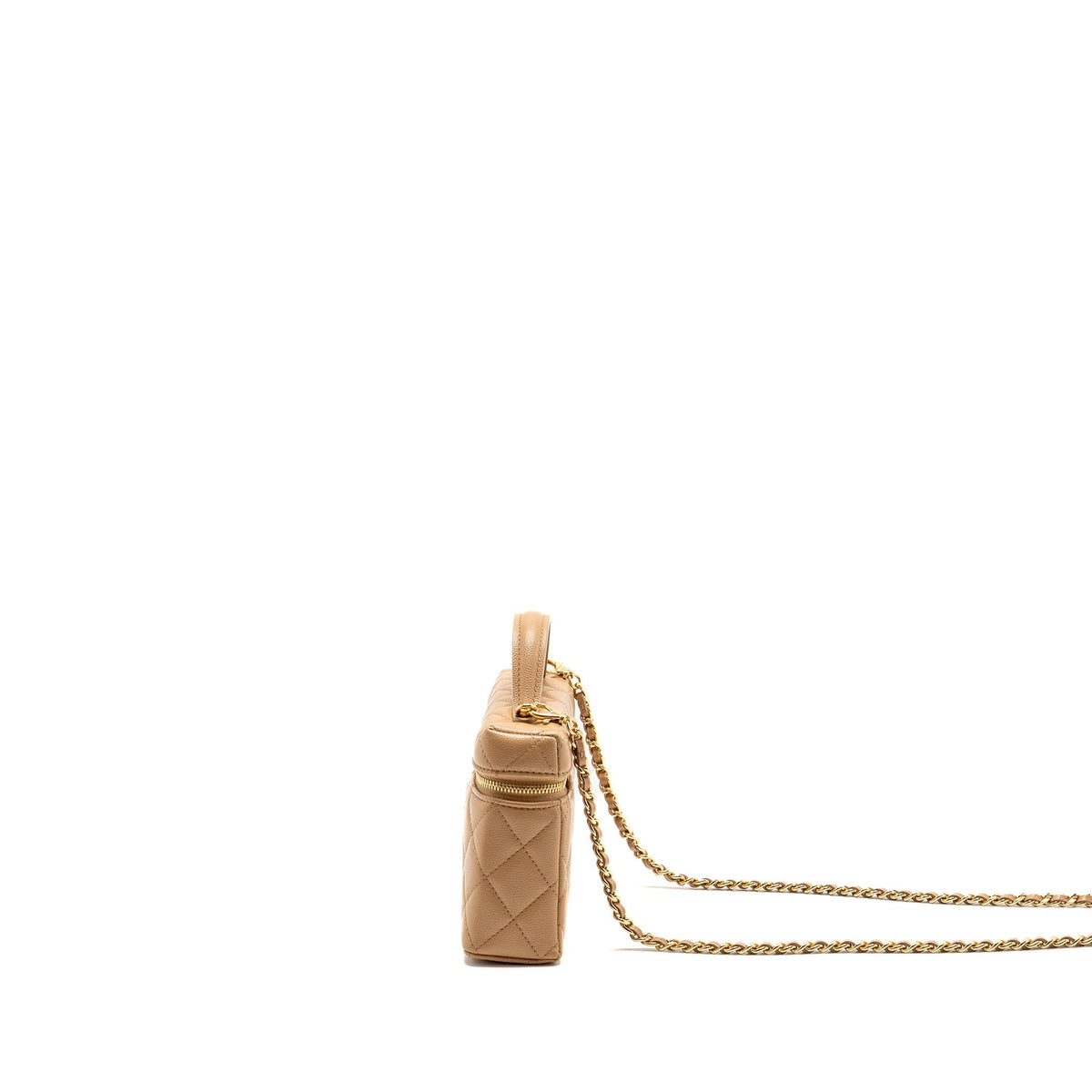 Chanel top handle vanity clutch with chain caviar beige LGHW (microchip)