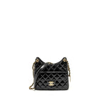 CHANEL 23C HOBO BAG SHINY CALFSKIN BLACK BRUSHED GHW (MICROCHIP)