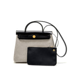 HERMES HERBAG 31 ZIP BAG QUADRILLE VIKING CANVAS/HUNTER LEATHER ECRU-BLANC/BLACK GHW