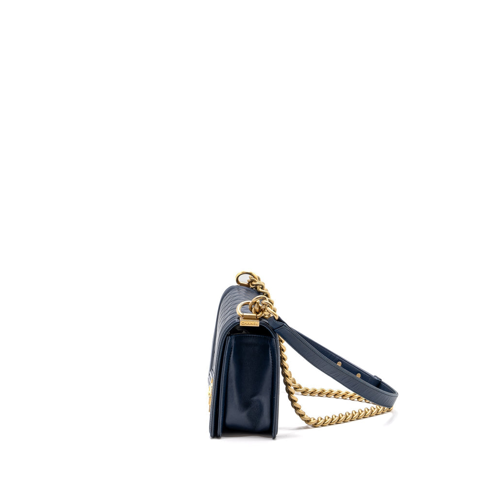 CHANEL MEDIUM BOY BAG LAMBSKIN BLUE GHW