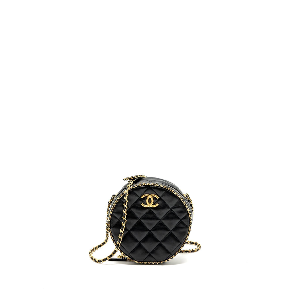 CHANEL ROUND VANITY WITH CHAIN LAMBSKIN BLACK GHW (MICROCHIP) NO