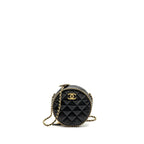 CHANEL ROUND VANITY WITH CHAIN LAMBSKIN BLACK GHW (MICROCHIP) NO