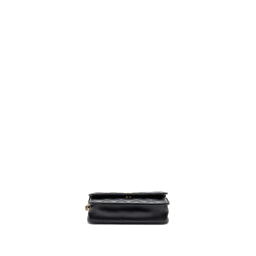 CHANEL PEARL CRUSH MINI FLAP WALLET ON CHAIN LAMBSKIN BLACK GHW (MICROCHIP)