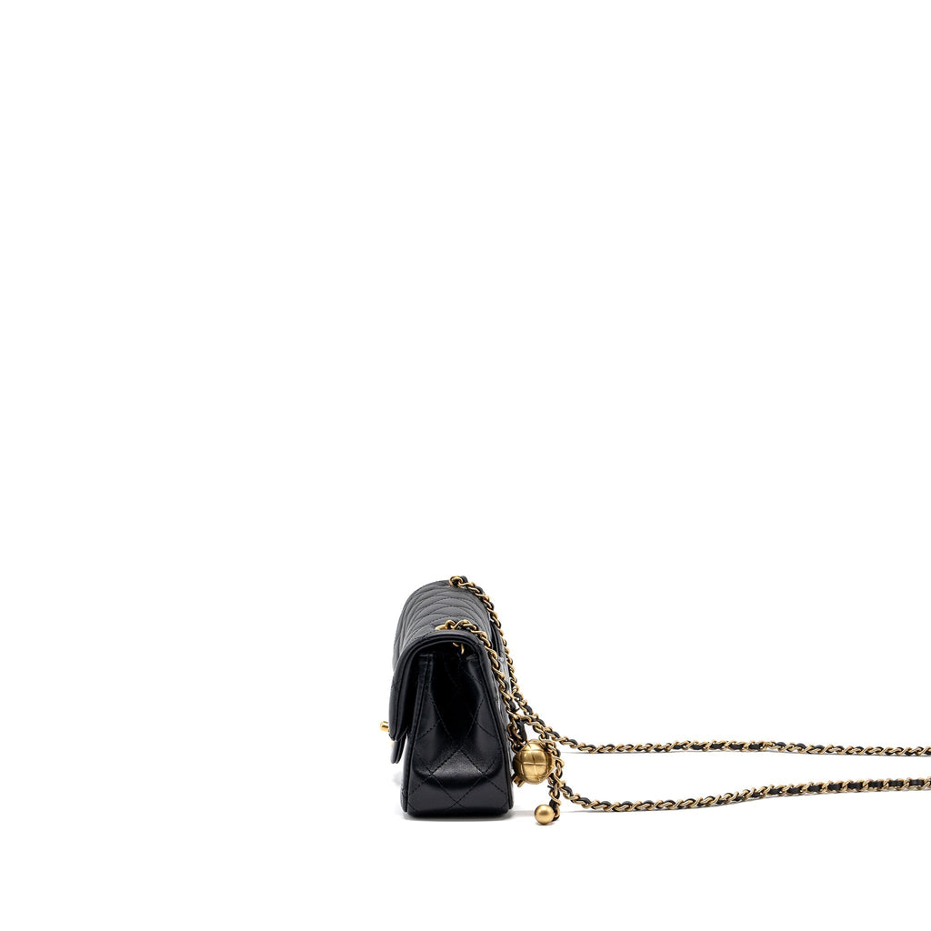 CHANEL PEARL CRUSH MINI RECTANGULAR LAMBSKIN BLACK BRUSHED GHW(MICROCHIP)