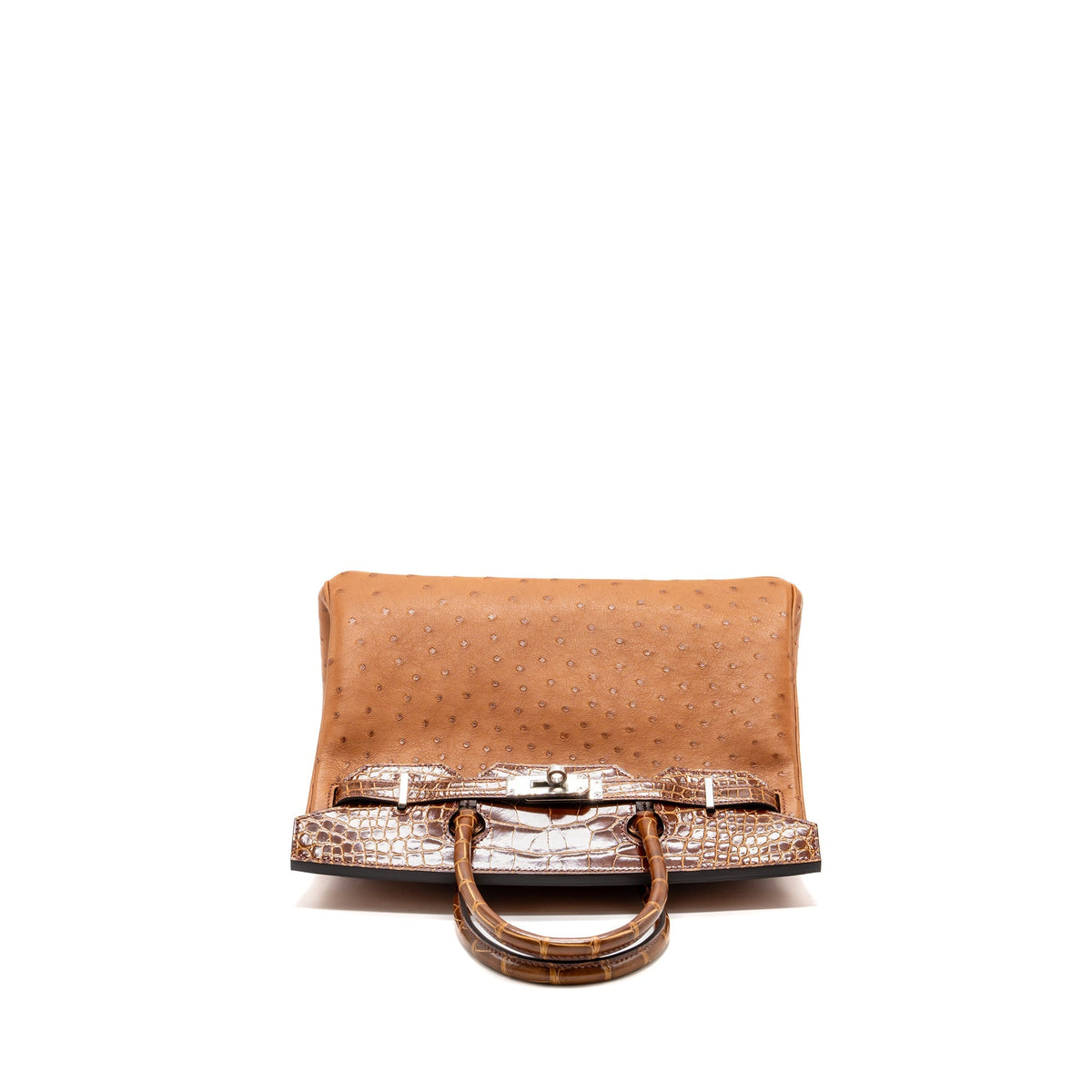 Hermes birkin 30 touch ostrich / alligator mississippiensis shiny cognac / miel SHW