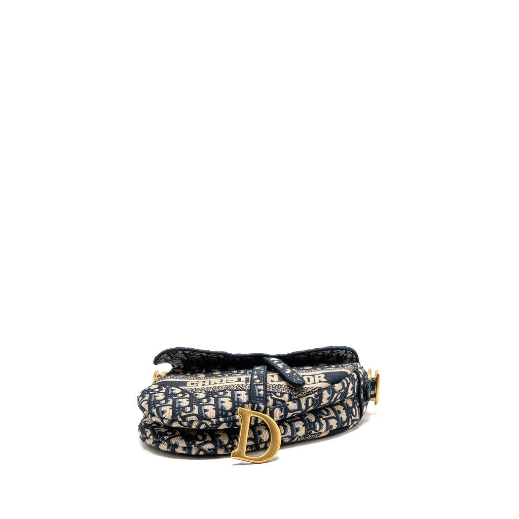 DIOR MEDIUM SADDLE BAG OBLIQUE EMBROIDERY CANVAS BLUE GHW