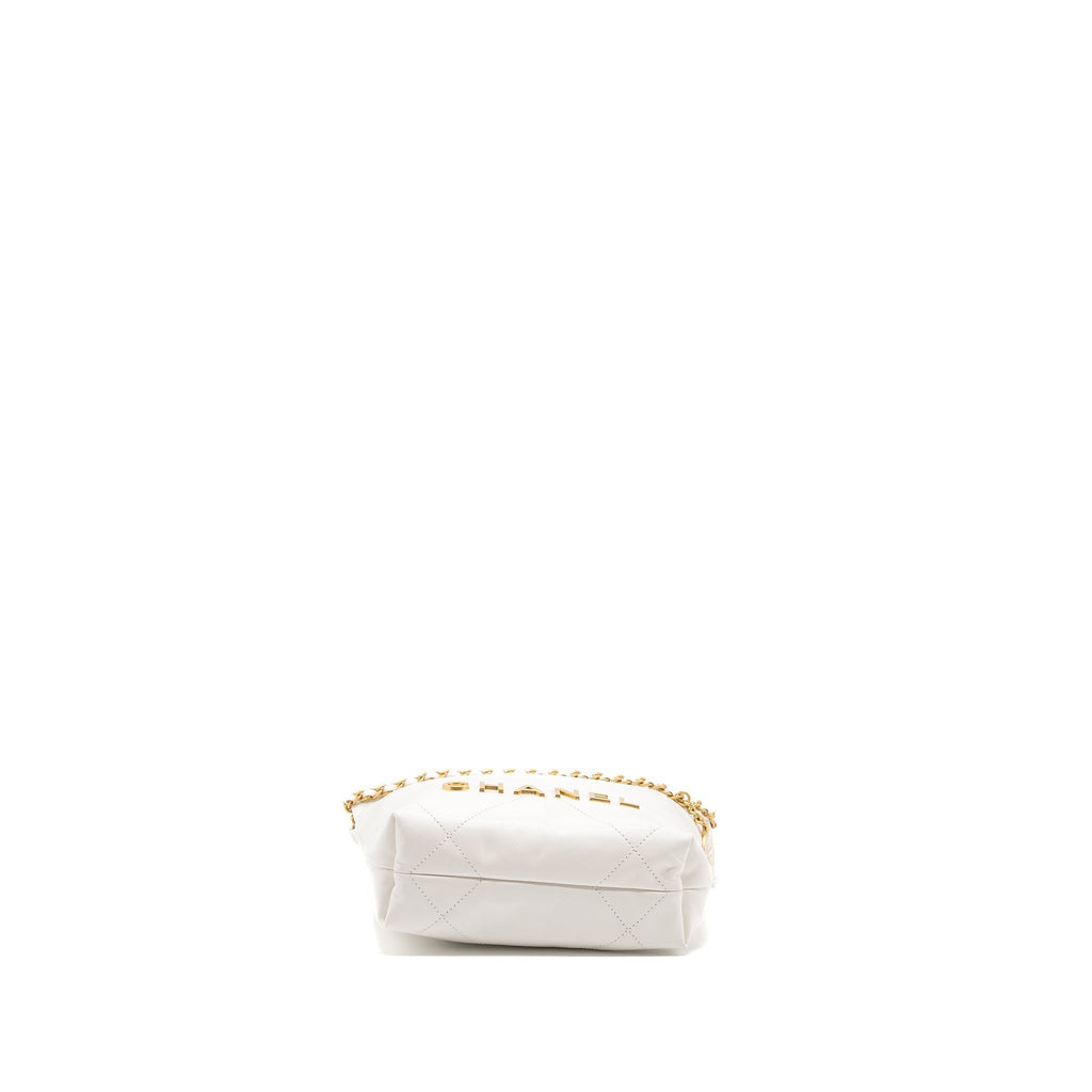 CHANEL MINI 22 BAG SHINY CALFSKIN WHITE GHW (MICROCHIP)