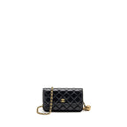 CHANEL PEARL CRUSH MINI FLAP WALLET ON CHAIN LAMBSKIN BLACK GHW (MICROCHIP)