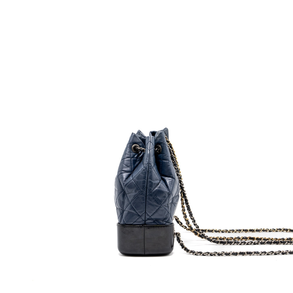 CHANEL SMALL GABRIELLE BACKPACK AGED CALFSKIN NAVY BLUE/ BLACK RUTHENIUM HARDWARE