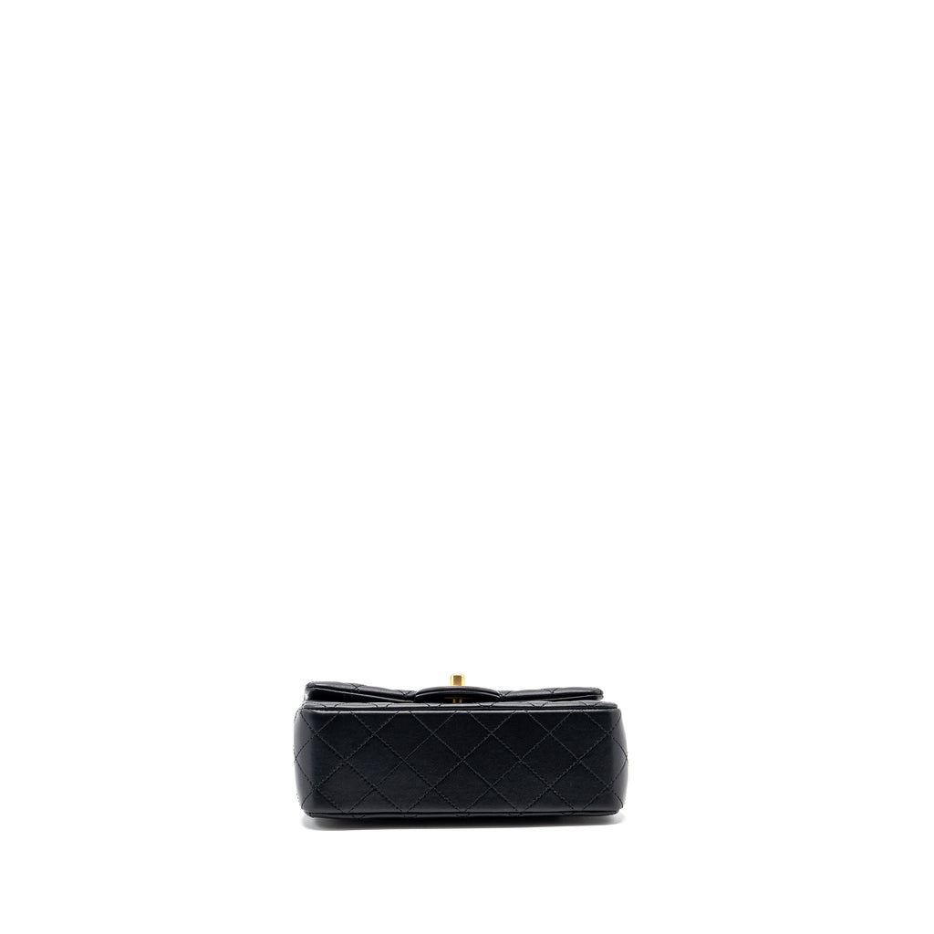 CHANEL PEARL CRUSH MINI RECTANGULAR LAMBSKIN BLACK BRUSHED GHW(MICROCHIP)