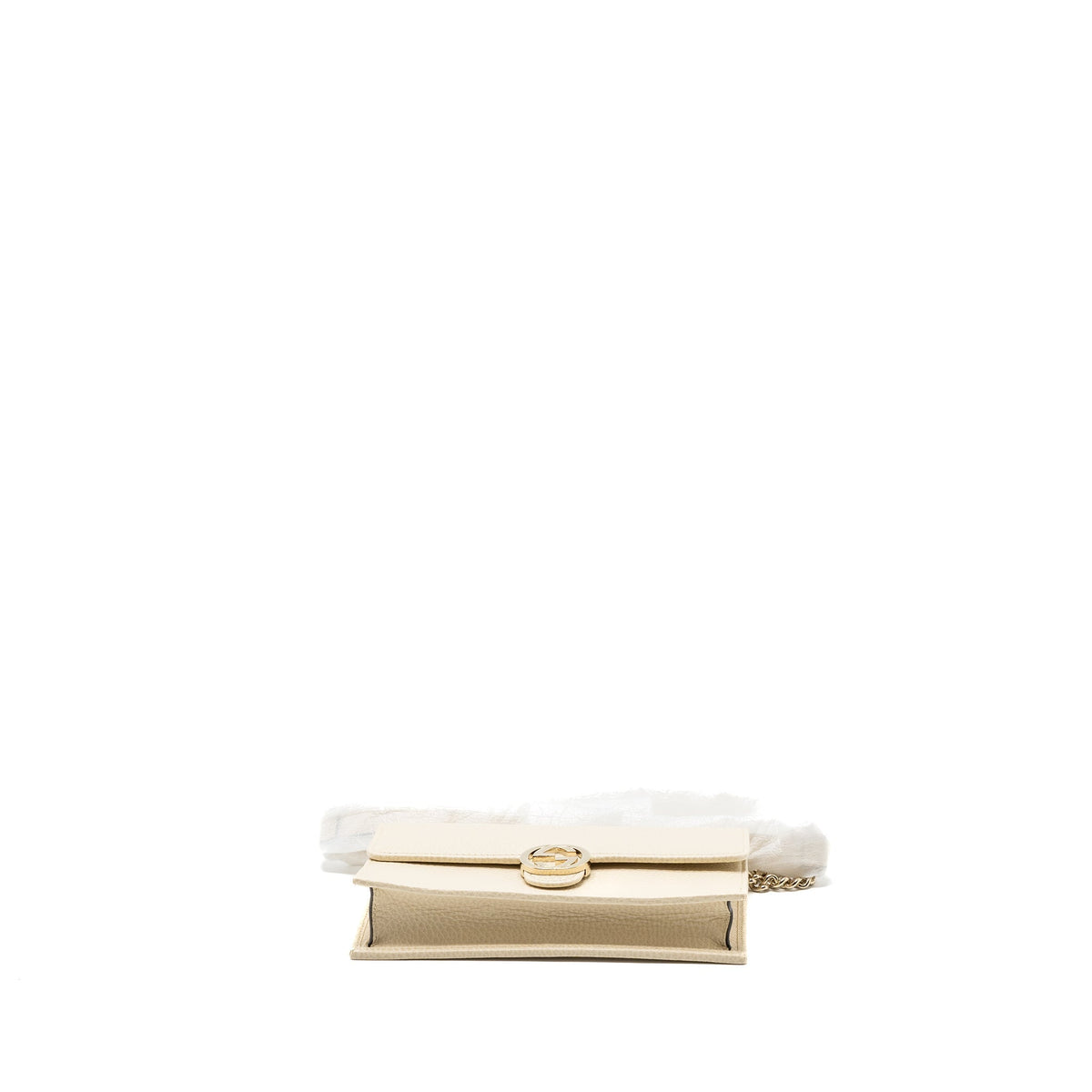 GUCCI INTERLOCKING G CROSSBODY CHAIN BAG WALLET LEATHER WHITE LGHW