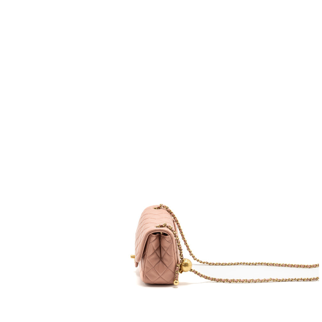 CHANEL PEARL CRUSH MINI SQUARE FLAP BAG LAMBSKIN PINK GHW(MICROCHIP)