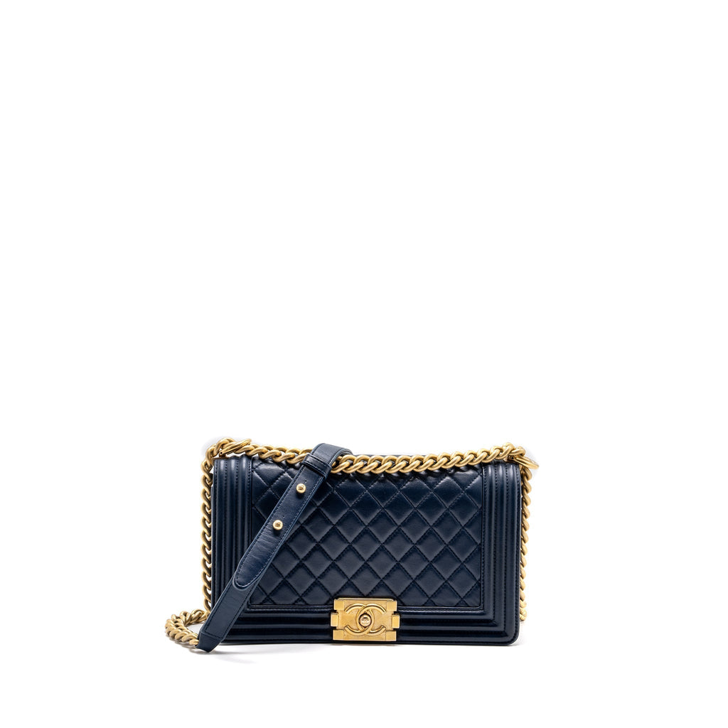 CHANEL MEDIUM BOY BAG LAMBSKIN BLUE GHW