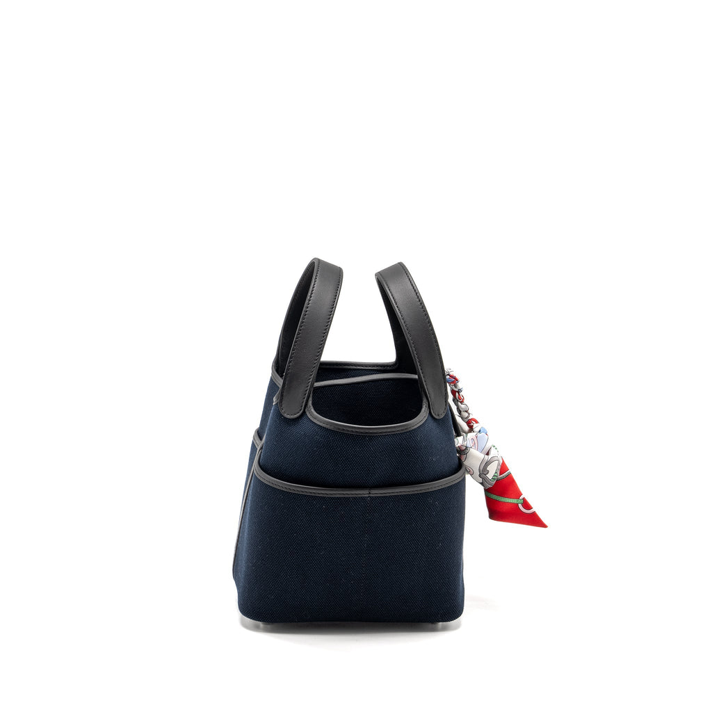 Hermes Cargo Picotin 18 Lock Bag Canvas/Swift Bleu Marine/Black SHW