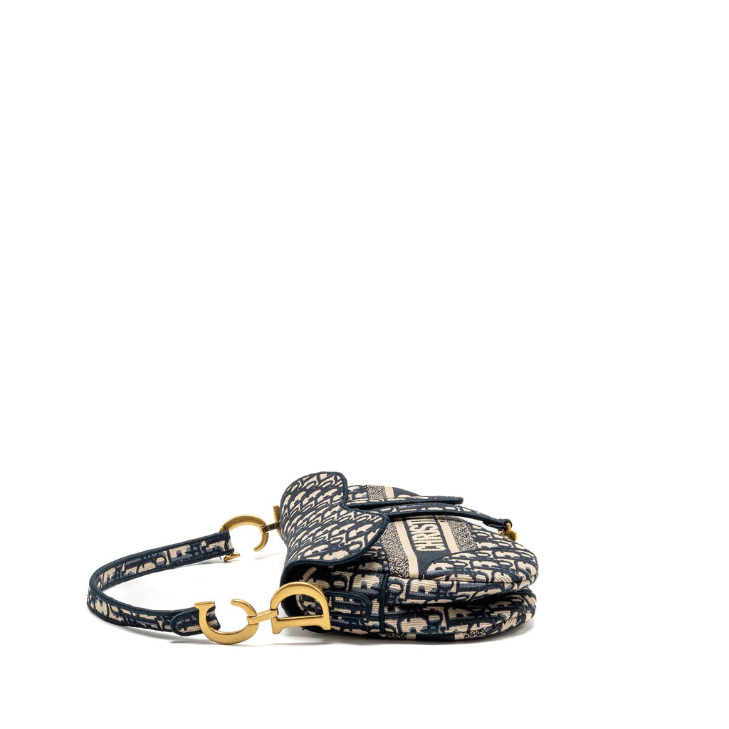 DIOR MEDIUM SADDLE BAG OBLIQUE EMBROIDERY CANVAS BLUE GHW