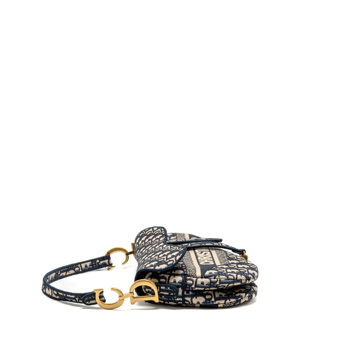 DIOR MEDIUM SADDLE BAG OBLIQUE EMBROIDERY CANVAS BLUE GHW