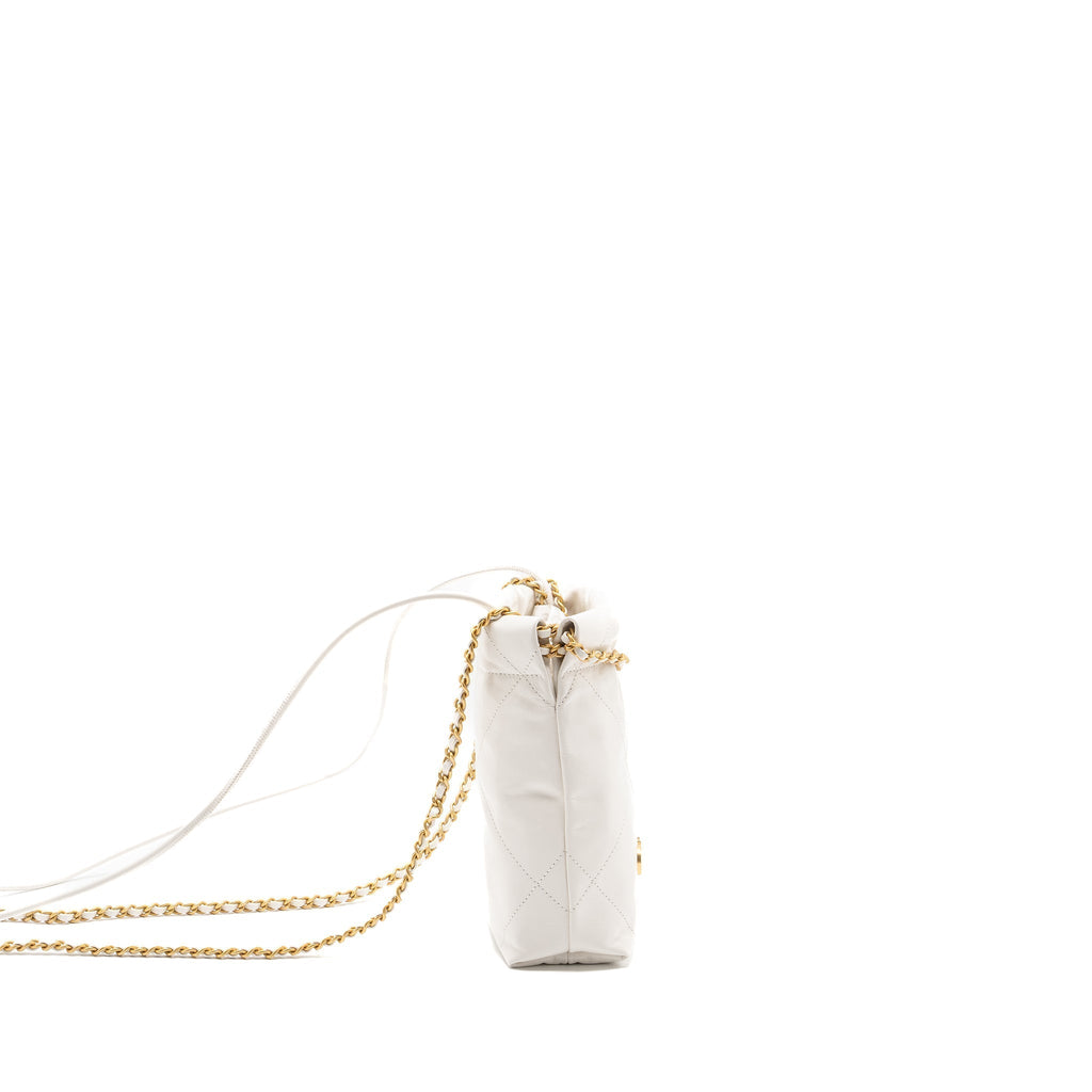 CHANEL MINI 22 BAG SHINY CALFSKIN WHITE GHW (MICROCHIP)