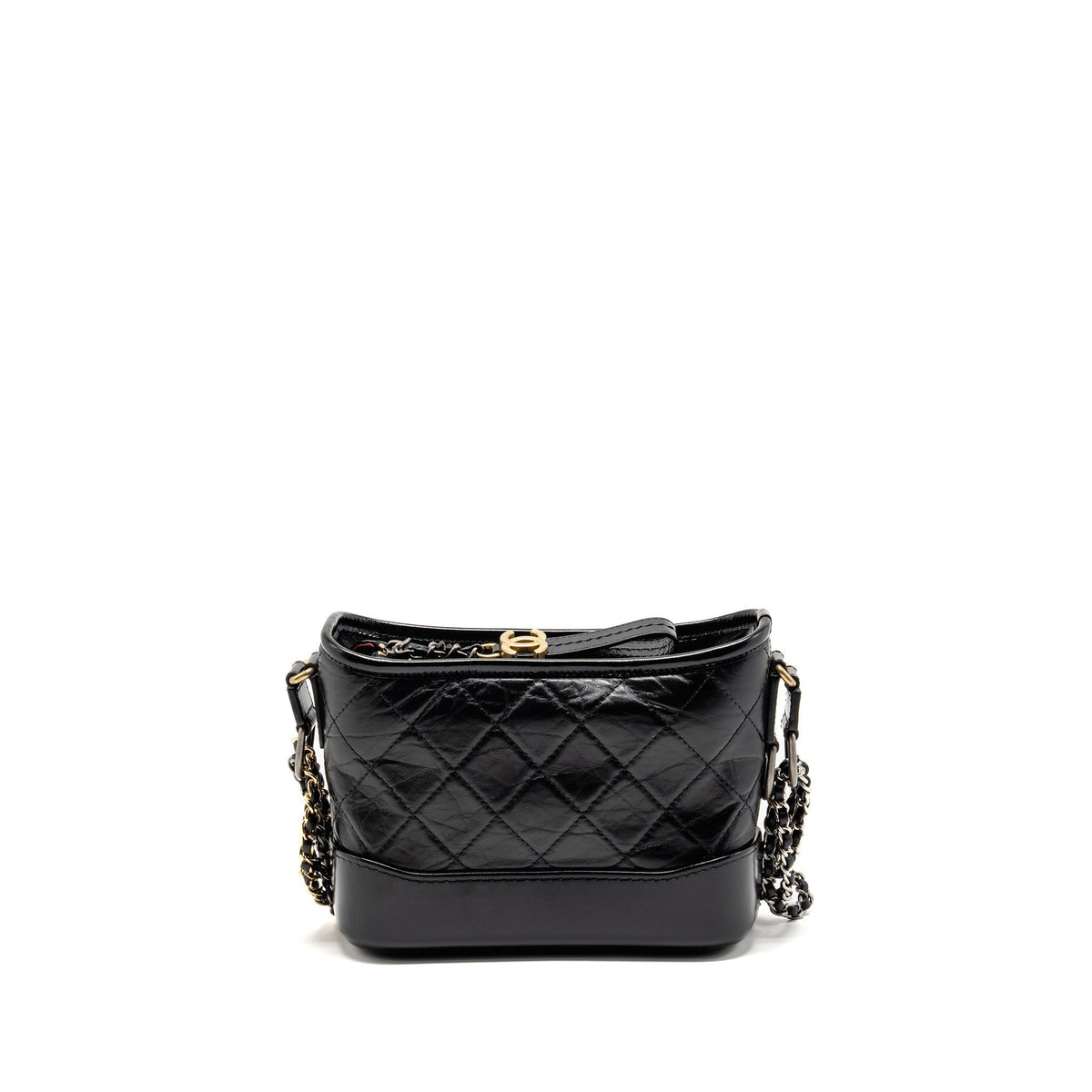 CHANEL SMALL GABRIELLE HOBO BAG WITH TOP HANDLE AGED CALFSKIN BLACK MULTICOLOURED HARDWARE