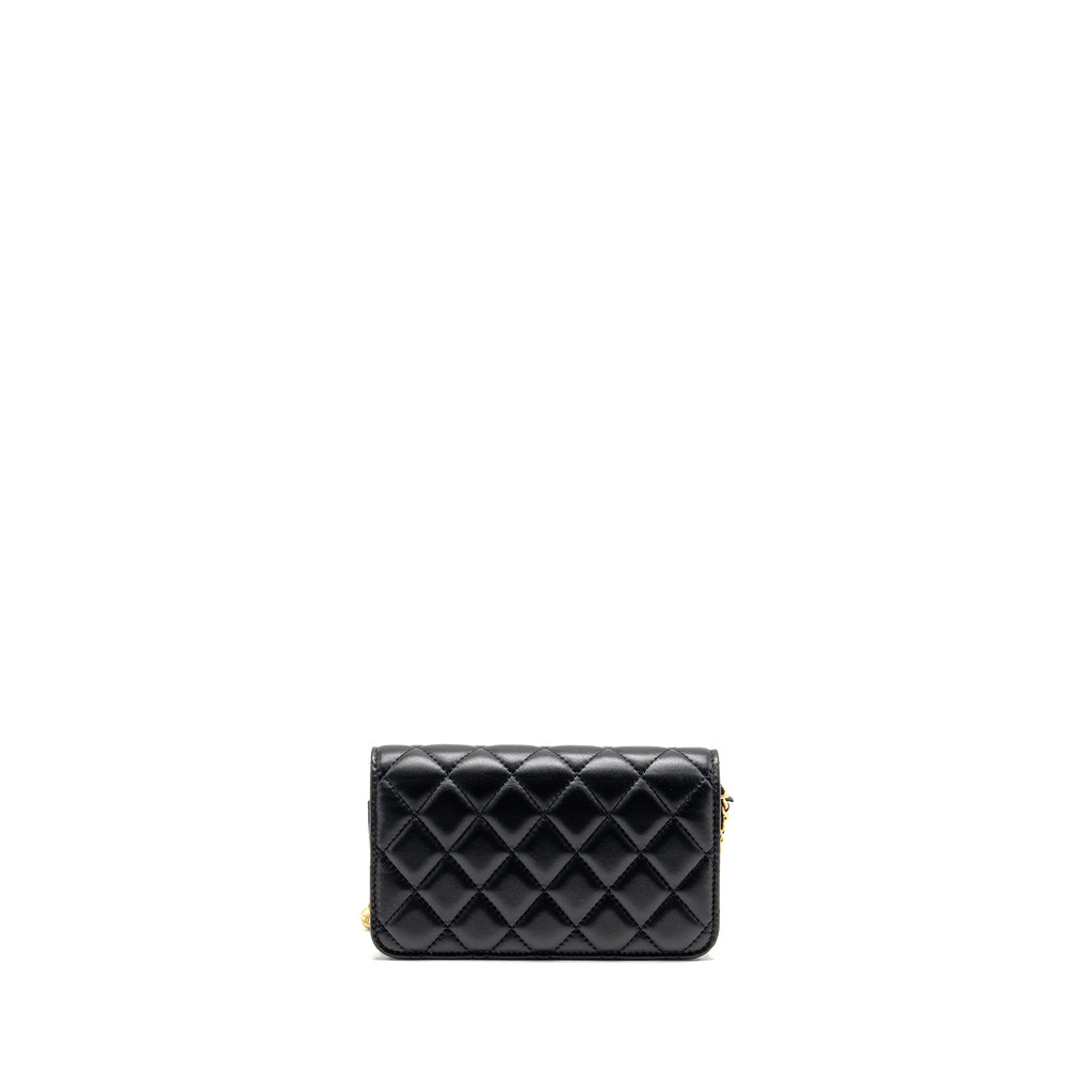 CHANEL PEARL CRUSH MINI FLAP WALLET ON CHAIN LAMBSKIN BLACK GHW (MICROCHIP)