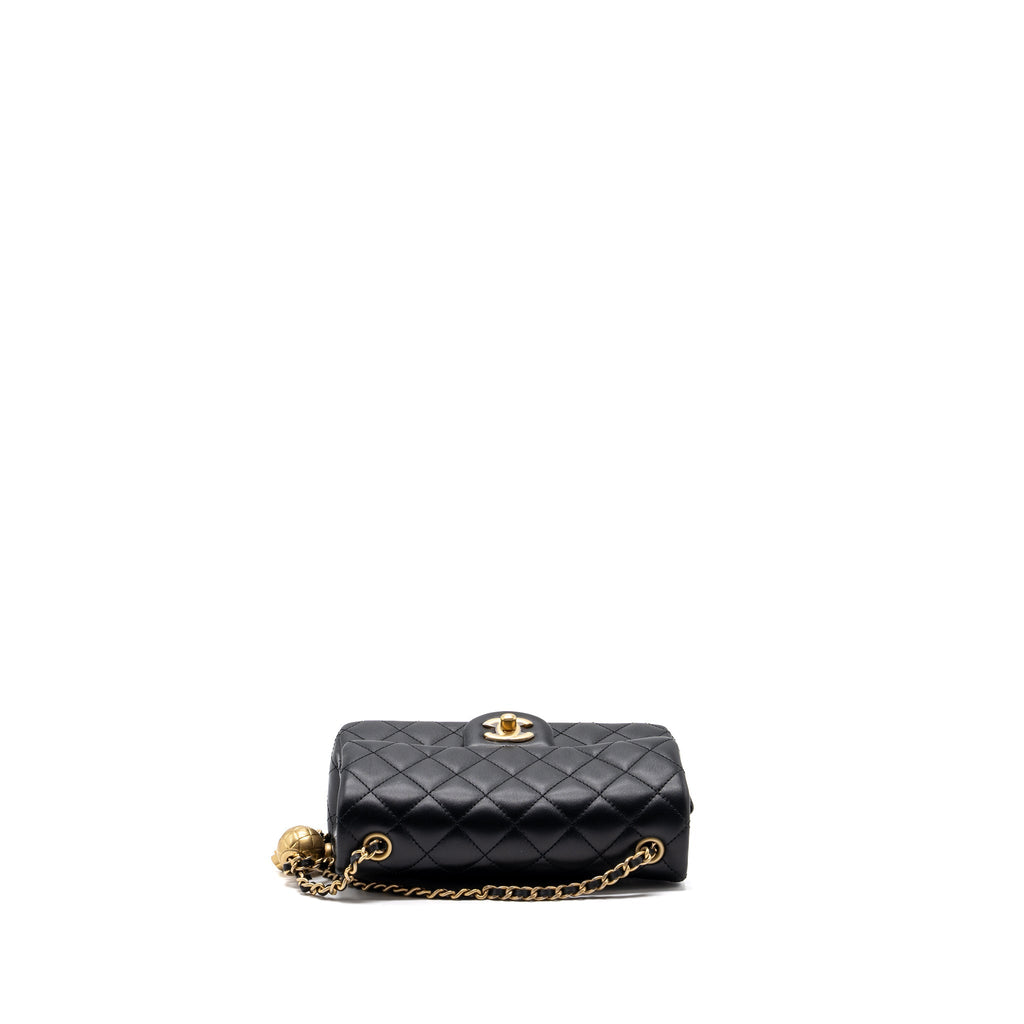 CHANEL PEARL CRUSH MINI RECTANGULAR LAMBSKIN BLACK BRUSHED GHW(MICROCHIP)