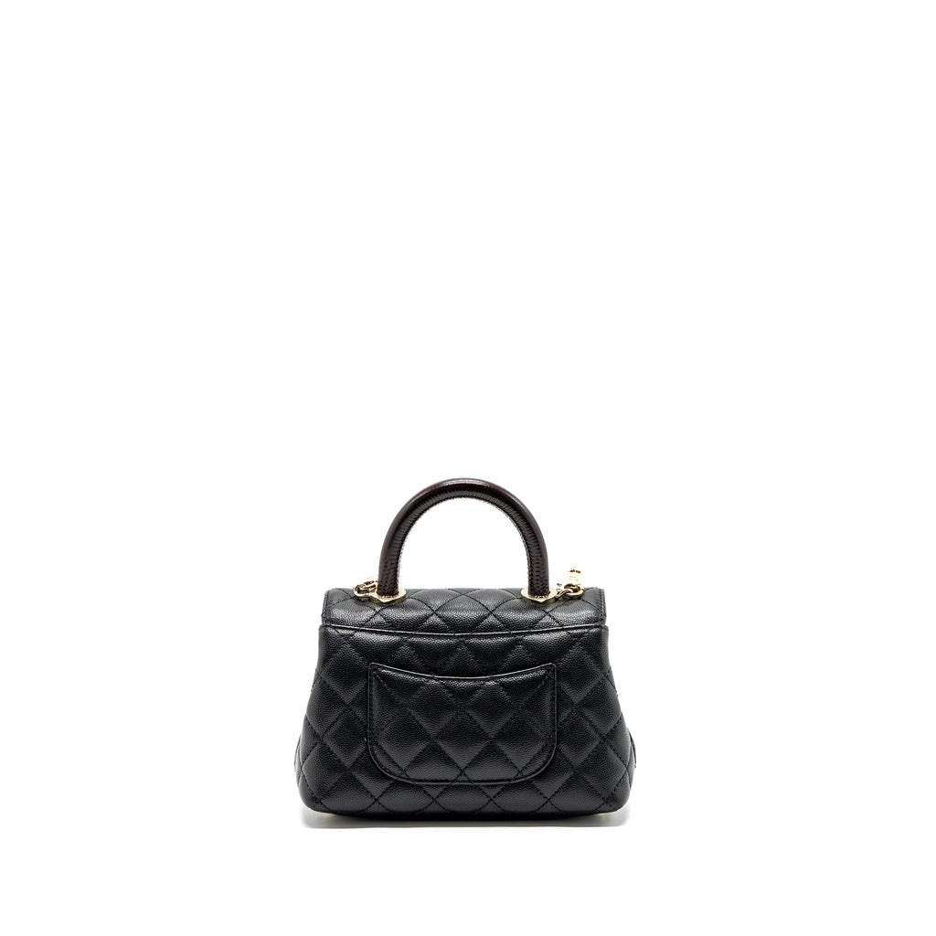 CHANEL COCO HANDLE EXTRA MINI WITH LIZARD EMBOSSED HANDLE CAVIAR BLACK LGHW(MICROCHIP)